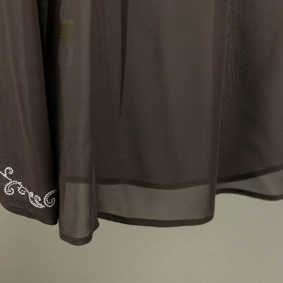 🤎 Vintage 100% Silk Embroidered Sheer Blouse – Brown, Beaded Detail - Picture 3 of 14